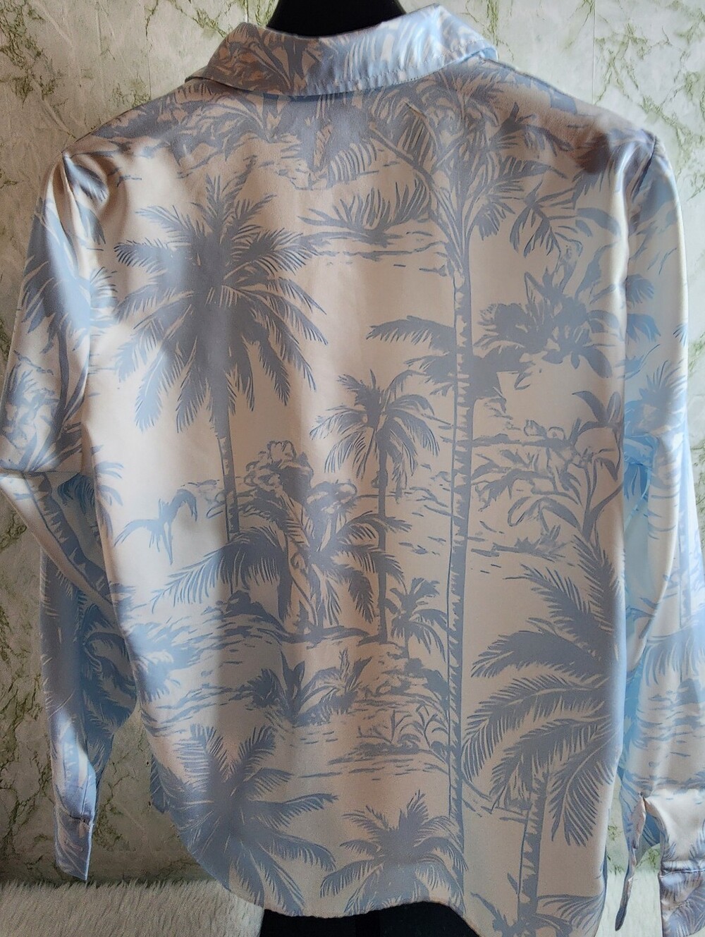 White/Blue Tropical Long Sleeve Shirt - Picture 6 of 8